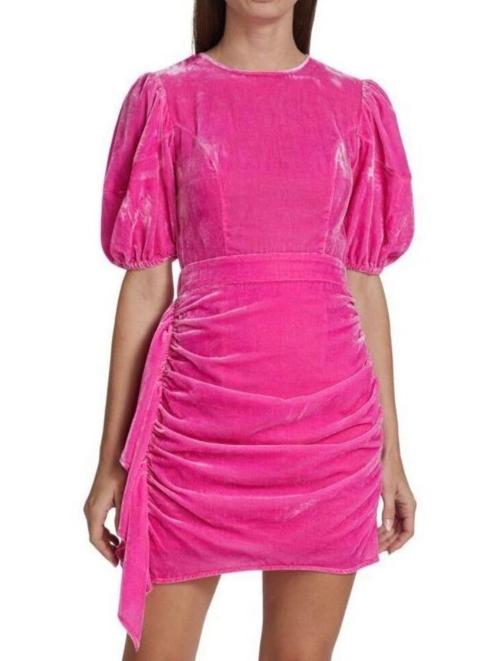 NWT Rhode Pia Mini Dress in Jaipur Pink Velvet Ruched 4